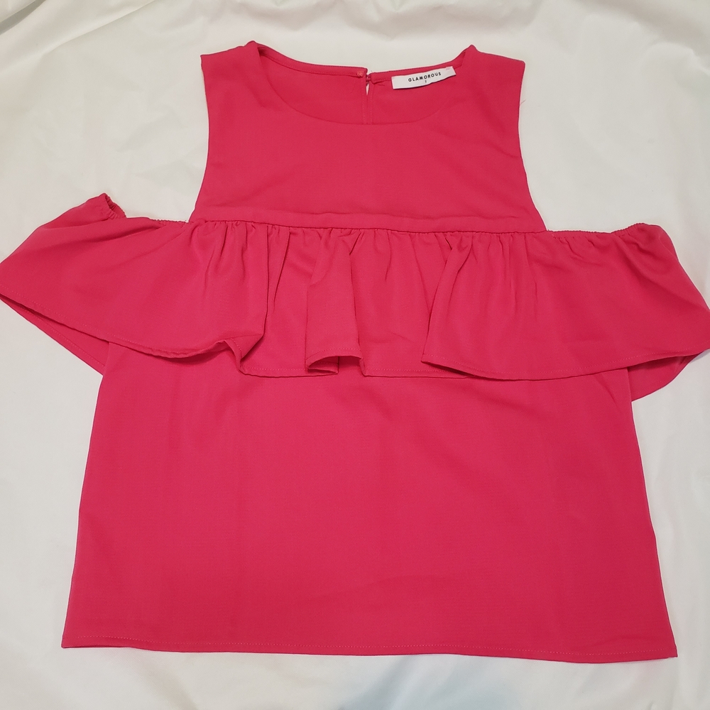 Glamorus Top Pink Ruffle Elegant Off Shoulder Pink Size Small